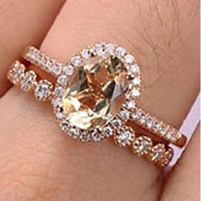 Rongyu Wish Hot Sale Rose Gold Plated Zircon Ring European and American Wedding and Birthday Gift Champagne Couple Ring