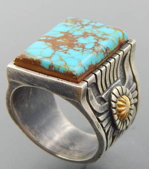 Rongyu Wish Popular 925 Vintage Thai Silver Turquoise Two-Tone Ring European and American Wedding Men's Gemstone Ring