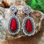 Rongyu Cross-Border Hot Sale New 925 Plated Marcasite Silver Earrings European and American Fashion Inlaid Red Sapphire Exaggerated Earrings