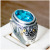 Rong Yu Plated 925 Vintage Thai Silver Color Separation Sea Blue Crystal Ring Creative Inhibiting Magic Phrase Ring Love You for Ten Thousand Years