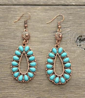 Rong Yu Wish Latest Explosion Plated Bronze Turquoise Earrings European and American Popular Exaggerated Ear Pendant Ornament Manufacturers