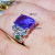 Rongyu EBay Hot Sale Inlaid Topaz Blue Goose Egg Stone Ring European and American Emerald Water Drop Pear-Shaped Ring