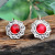 Rong Yu Wish Hot Selling New Creative Raspberry Flower Earrings European and American Inlaid Red Treasure Crystal Engagement Ear Pendant Female