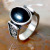 Rongyu European and American Retro Court Black Agate Creative Ring Japanese and Korean-Style Plated 925 Vintage Varved Jewelry Wholesale