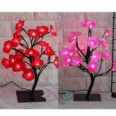 Cross - border romantic girl peach blossom small tree light iron LED light with switch plug room decoration
