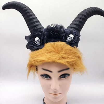 Dress up as a cosplay black skull ox horn headgear headband stage show