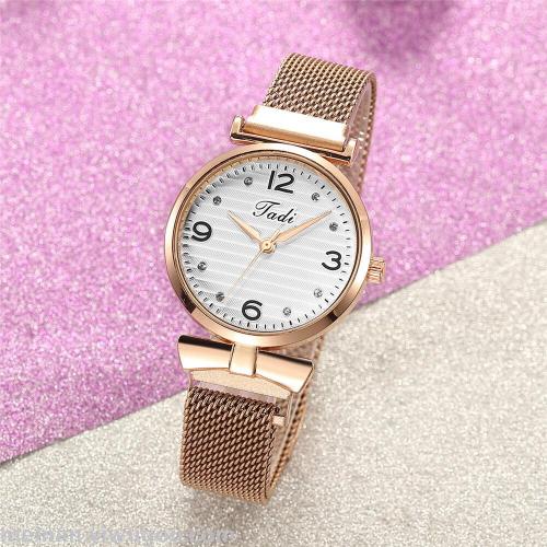New Style Iron Ore Creative Bow Striped Diamond Women‘s Lazy Essential Watch