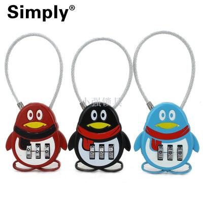 Penguin luggage combination lock high-grade zinc alloy metal mini luggage zipper small padlock