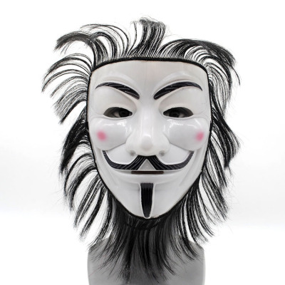 Halloween party scary face V mask V geek hacker step male wig plastic white mask