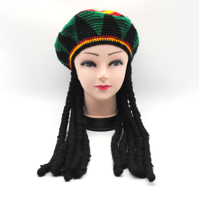 Wig beret knitted wool Jamaica ray black hat Halloween decoration hat saud festival punk street dance