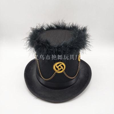 Punk mechanical gear retro hat high top wool felt Cosplay stage party props