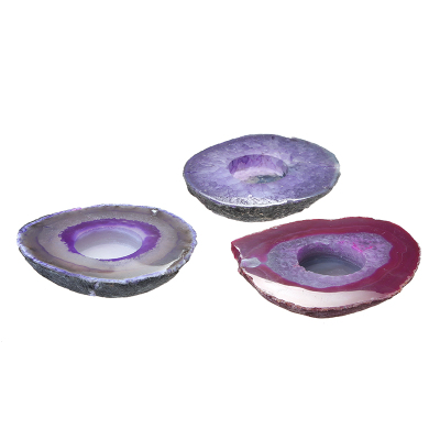 Natural Gemstone Candle Holder Purple Agate Slab Candle Holder