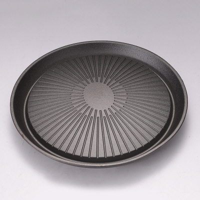 Factory Direct Sales 23cm round Iron Tray Cast Iron Creative Korean Grill Tray Pizza Steak Barbecue Plate Wholesale Customization