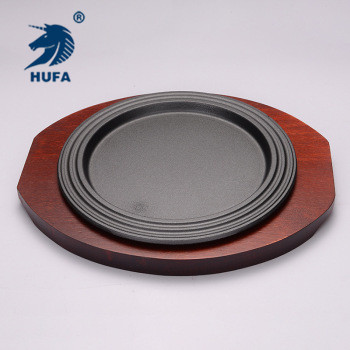 Factory Direct Sales Iron Dish Steak Barbecue Cast Iron Baking Pan Restaurant Hotel round Induction Cooker Griddle Wholesale