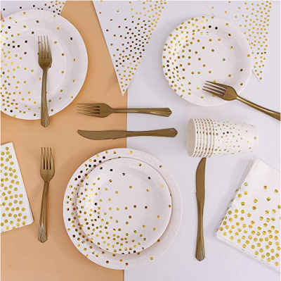 European and American wind hot gold dot white birthday party decoration paper cup paper plate birthday party decoration