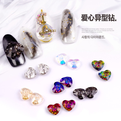 Internet Celebrity Nail Ornament Love Heart with Hole Artificial Diamond Decoration Gem Nail Crystal Japanese Heart Buckle Phototherapy Plastic Bright Crystal