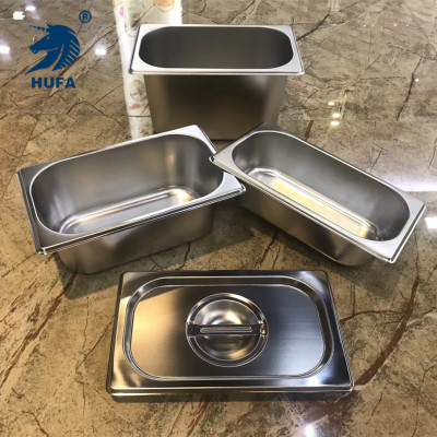 07 Thick Stainless Steel 1/3 Bowl Rectangular Fraction Basin Buffet Insulation Plate with Lid Stainless Steel Basin