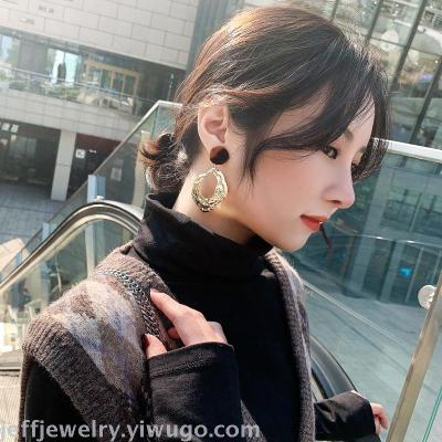 Velvet Leopard Print Stud Earrings Long Geometric Metal Earrings Korean Style Cold Wind Net Red Exaggerated Earrings Earrings for Women