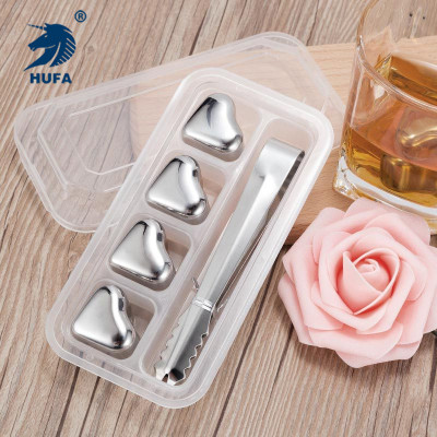 Sus304 Heart-Shaped Stainless Steel Ice Cube Heart-Shaped Ice Cube Whisky Stone Wine Set Quick-Frozen Refrigeration Metal