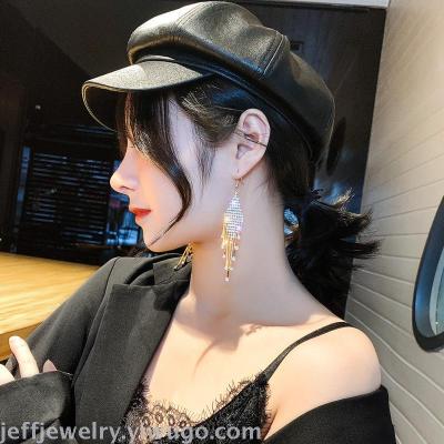 Elegant Long Luxury Full Rhinestone Tassel Sense of Quality Earrings Women's Elegant Korean Internet Celebrity Exaggerated Earrings Earrings