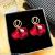 Red Petal Stud Earrings Women's Suitable for Winter Earrings Online Influencer Earrings Simple All-Match Long Pearl Eardrops