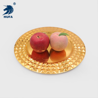 Wholesale Gold-Plated round Fruit Plate Luxury Golden Berry Dish Metal Block Food Plate