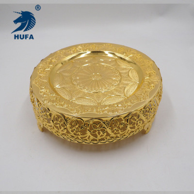 European-Style Gold-Plated round Flowers Pattern Wedding Film and Television Antique Gold-Plated Wine Set Plate Fruit Plate Dim Sum Plate Snack Plate
