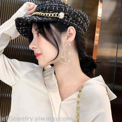 Fashionable Queen Fully Jeweled Loving Heart Earrings Women's High-Key Dignified Internet Celebrity Irregular Design Heart-Shaped Long Earrings