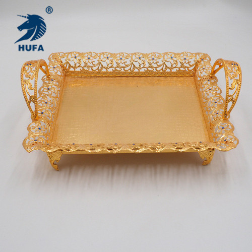 wholesale high-end gold plating silver-plated square gem towel plate fruit plate cake plate bimonthly wrist..