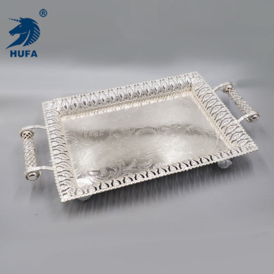 Silver Gold Rectangular Tray Metal Square Tray with Handle Iron Food Tray