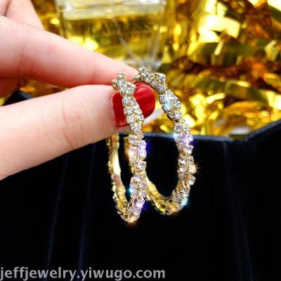 High-Grade Rhinestone Silver Pin Ear Ring round Ring Earrings 2020 Trendy Net Red Graceful European and American Personalized and Exaggerated Earrings Female