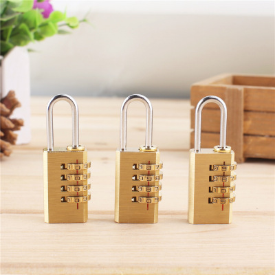 Brass mini padlock case bag 4 wheel combination lock customs lock luggage locker small password wheel padlock