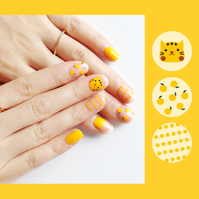 Factory Direct Sales Nail Stickers 22 Stickers Yellow Orange Cute Cat Waterproof Nails Stickers Ultra-Thin Breathable