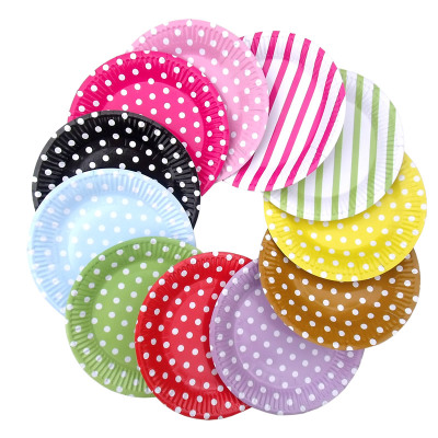 Disposable paper plate polka dot stripe party Christmas children's birthday cake cutlery wave dot square plate