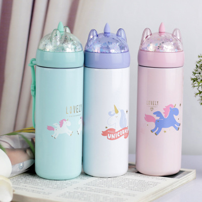 Unicorn vacuum cup lady portable student cute water cup Korean version of the little fresh literary girl's heart cup