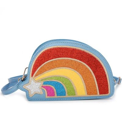 The new style personality rainbow patchwork bag one shoulder cross chain bag mobile phone lady bag