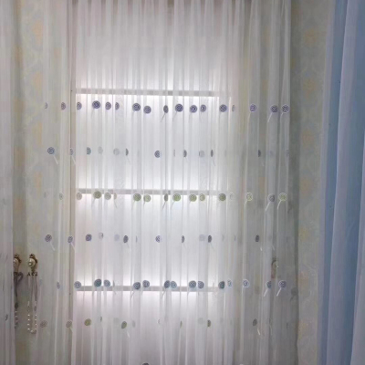 Yarn Simple Modern American-Style Village Style All-Matching Striped Mesh Curtains Small Flower Embroidery with Yarn Partition Floating Window Screen