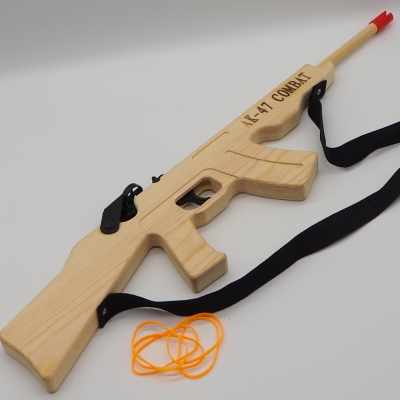 Factory Direct Sales Rubber Band White Long Charge Wooden Gun Wooden Toy Hit Belt Tire Pistol AK-47