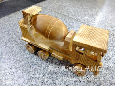 Factory Direct Sales Wooden Cement Mixer Truck Oil Tank Truck Model Wooden Engineering Car Toys Model