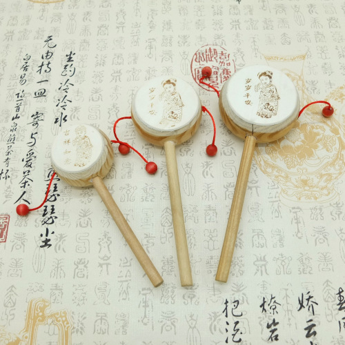 factory direct sales wooden rattle drum small wooden drum environmentally friendly wooden children hand swinging tambourine wholesale