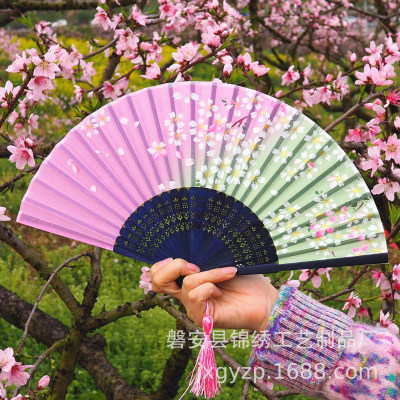 Folding Fan Wholesale Real Silk Female Fan Erqing Smile Fan Chinese Style Dance Fan Japanese Style Fan Custom