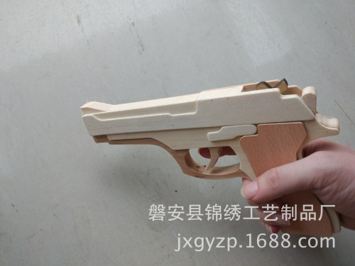 Factory Direct Sales Wooden Toy Gun Rubber Band Continuous Hair Pistol Rubber Band Pistol Toy Wooden Gun