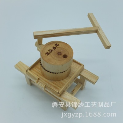 Factory Direct Sales Wooden Good Luck Comes Grinding Wooden Antique Stonewashed Mini Farm Tools Geomancy Decoration