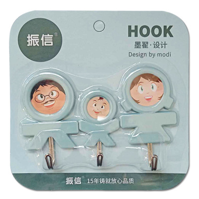 Happy home three creative family design strong cartoon adhesive hook 3 into the card