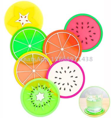 Slingifts Fruit Coaster 7PCS Non Slip Coasters Heat Insulation Colorful Slice Silicone Drink Cup Mat for Drinks