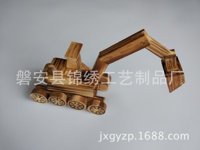 Factory Direct Sales Wooden Excavator Model Wooden Engineering Vehicle Model Scenic Spot Temple Fair 10 Yuan Store Hot Sale