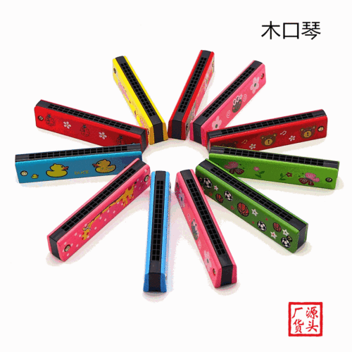 factory direct wooden harmonica cartoon painted small harmonica environmentally friendly wooden harmonica children‘s playing musical instruments wholesale