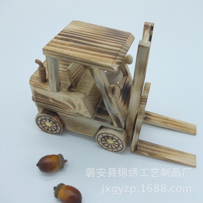 Factory Direct Sales Wooden Forklift Model Toy Forklift Wooden Simulation Mini Forklift Engineering Vehicle Model