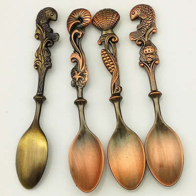 Fashion Western Tableware Retro Coffee Spoon Gold and Silver Copper Ocean Series Spoon Small Tone More Ice-Cream Spoon Jyv01