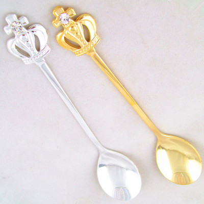 High-Grade Stainless Steel Mirror Tableware Crown Coffee Spoon Retro Dessert Spoon Creative Diamond Minor More Gold and Silver Pack